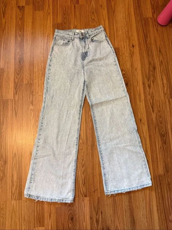 Cotton On Denim - Cotton On Women's Acid Wash High Rise Long Wide Leg Jeans Light Blue Size 4